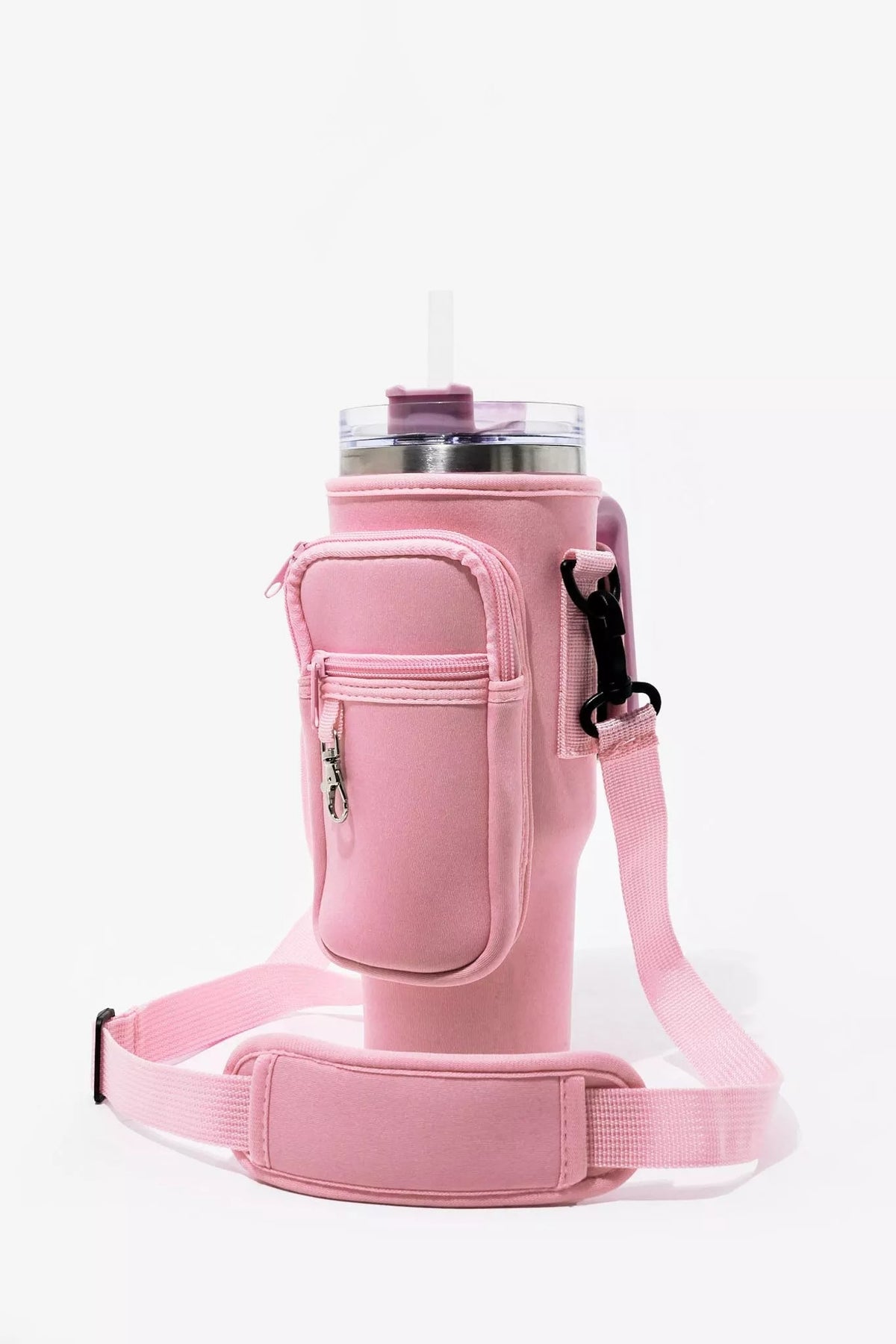 40oz Tumbler Bag with Phone Pocket – Blush Pink Insulated Cup Holder Carrying Bag with Adjustable Strap (Color Pink)