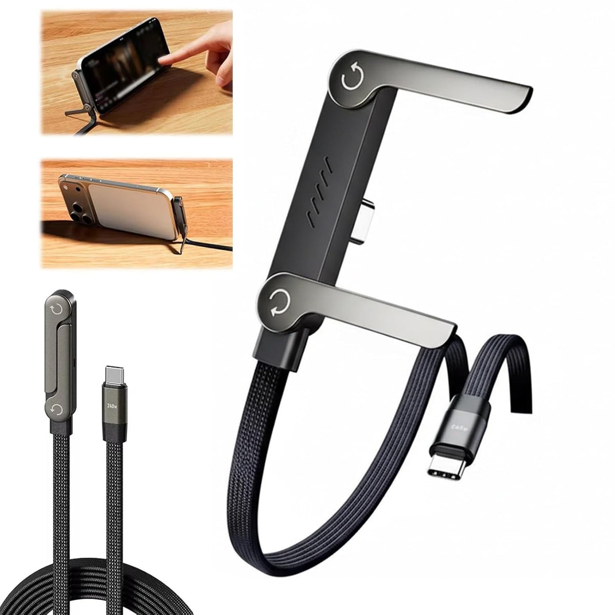 240W Folding Phone Holder With Right Angle Fast Charging Cable - Electronic Accessory Designed For Device Support And Daily Charging Routine