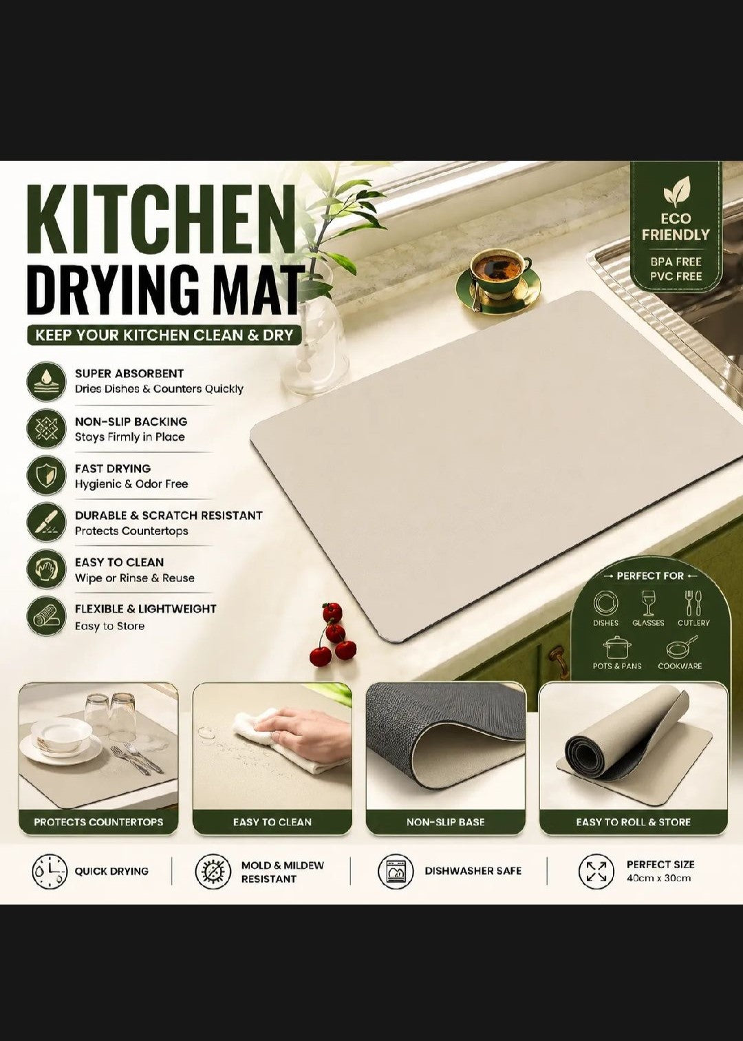 Premium Kitchen Drying Mat perfect for keeping Your kitchen Counters Clean and Dry (Random Colour)