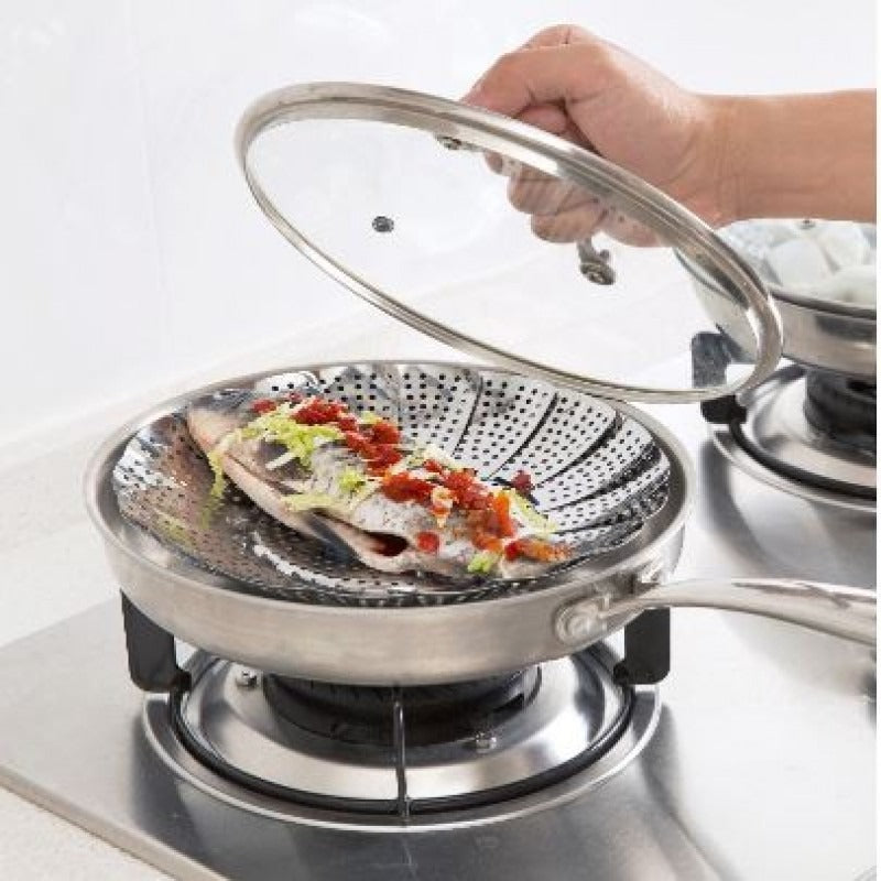 Multifunctional Stainless Cooking Steamer Foldable Kitchen Steamer Plate Anti-Scald Steamer Basket Deep Fryer Pot Strainer