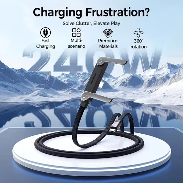 240W Folding Phone Holder With Right Angle Fast Charging Cable - Electronic Accessory Designed For Device Support And Daily Charging Routine