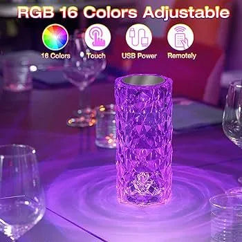 Rechargeable Rose Diamond Table Lamp with Wireless Remote - 16 RGB Colours