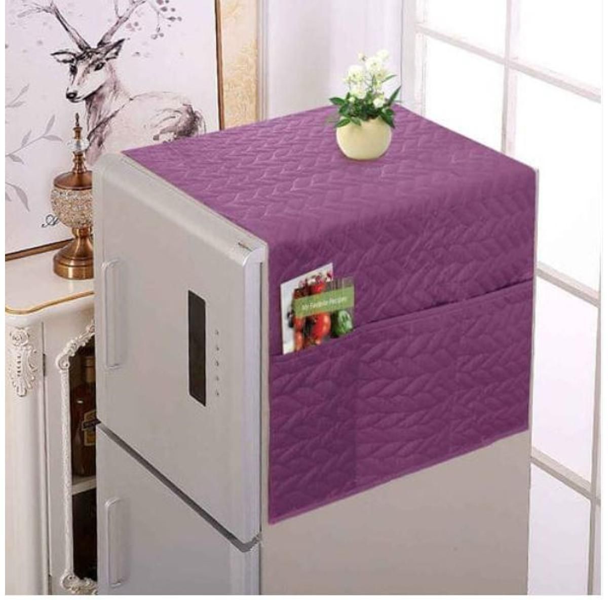Quilted Plain Refrigerator Cover – Dustproof Fridge Top Protector (random color)