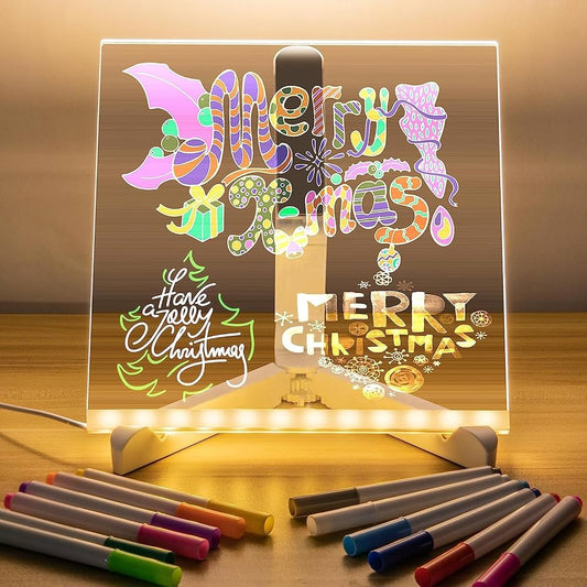 LED Light-up Acrylic Dry Erase Board with Markers | Colorful DIY Notes & Erasable Neon Pens 15x15 Cm