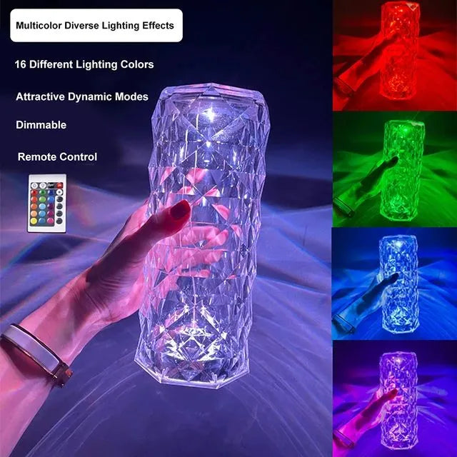 Rechargeable Rose Diamond Table Lamp with Wireless Remote - 16 RGB Colours